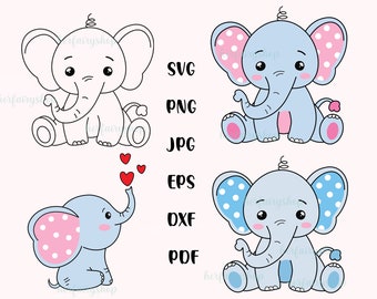Baby Elephant SVG, Cute Elephant, Baby Boy, baby girl cut file, Elephant Baby Shower, Baby Shirt, Bodysuit, Kawaii Animal Silhouette Cricut