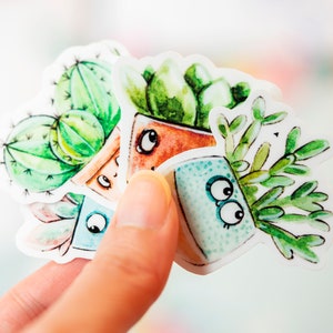 Cute Plants Sticker Pack - Paquete de pegatinas suculentas - Troquelado - Ilustrado - Pegatinas de diario - Pegatinas planificadoras - Plantas de interior