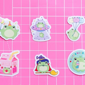 6er Pack Frosch Vinyl Aufkleber, Kawaii Frosch, Froschliebhaber Aufkleber, niedliche Tieraufkleber, Froschaufkleber