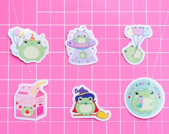Pack Of 6 Frog Vinyl Sticker, Kawaii Frog, Frog Lover Sticker, Cute Animal Stickers, Frog Stickers