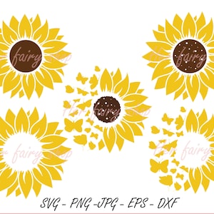 Sonnenblume SVG, Blumen-Svg, Sonnenblume-Schmetterling-Svg, Clipart, beunruhigte Sonnenblume, Print-Design, SVG-Dateien, Cricut und Silhouette geschnittene Dateien