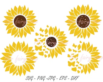 Tournesol SVG, Svg fleur, tournesol papillon Svg, Clipart, tournesol en détresse, conception d’impression, fichiers Svg, Cricut et Silhouette coupe fichiers