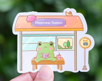 Cute Frog Sticker - Vinyl Sticker - Kawaii Frog - Matte Sticker  - Kawaii frog - Laptop decal - Water bottle  Sticker - Happy Sticker