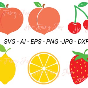 Obst SVG, Zitrone Obst SVG, Pfirsich SVG, Erdbeere, Kirsche, Clipart, Zitrone geschnitten Dateien, Druck, Sommer SVG, SVG-Dateien, Cricut, Silhouette Cut