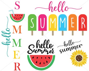 Bonjour Summer Bundle svg, svg de signe d’été, Hello Summer Popsicle svg, fichiers svg d’été, fichiers svg d’été pour Cricut, fichiers svg, jpg, png