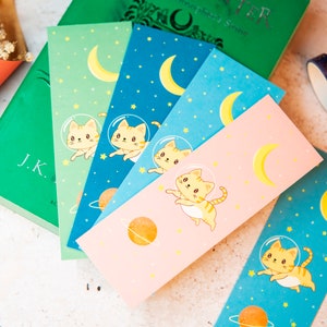 Cat bookmark / kawaii cat bookmark / Digital art, books  reading/ cute kawaii gift stationery/ cottagecore/ cats, star, galaxy, space