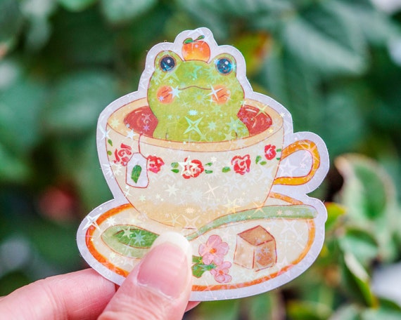 Frog Stickers Holographic Tea Frog Cute Froggy Laptop Sticker Vinyl Sticker  Kawaii Sticker Cute Sticker Die Cut Sticker 