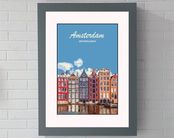 Vintage style Amsterdam print in A4 or A3