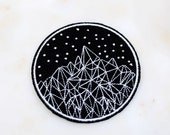 Starry Night Mountain iron on Patch, Geometric Landscape Patch, Mountain Camping Badge, Art Applique, Embroidered Applique,Gift