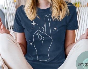 Wish me Luck Fingers Crossed T-Shirt | Hopeful Crossed Fingers Tee | Make a wish | Positive Vibes | Power of Positive