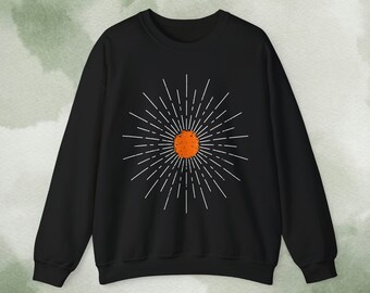 Discover Boho Chic Bliss with our Yellow Sunburst Vintage Sweatshirt - Oversized, Retro Vibes for Your Wardrobe!