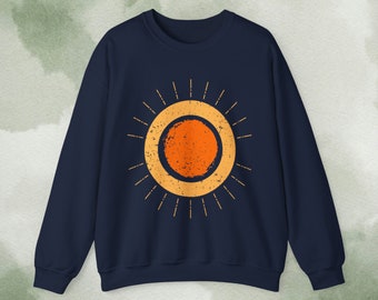 Discover Boho Chic Bliss with our Yellow Sunburst Vintage Sweatshirt - Oversized, Retro Vibes for Your Wardrobe!