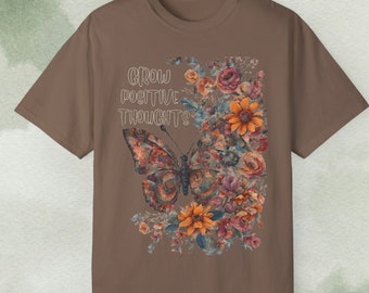 Floral Love Tee: Grow Positive Thoughts with this Bohemian Butterfly Shirt. A Trending Graphic T-shirt for Women who Love Nature.