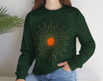 Discover Boho Chic Bliss with our Yellow Sunburst Vintage Sweatshirt - Oversized, Retro Vibes for Your Wardrobe!