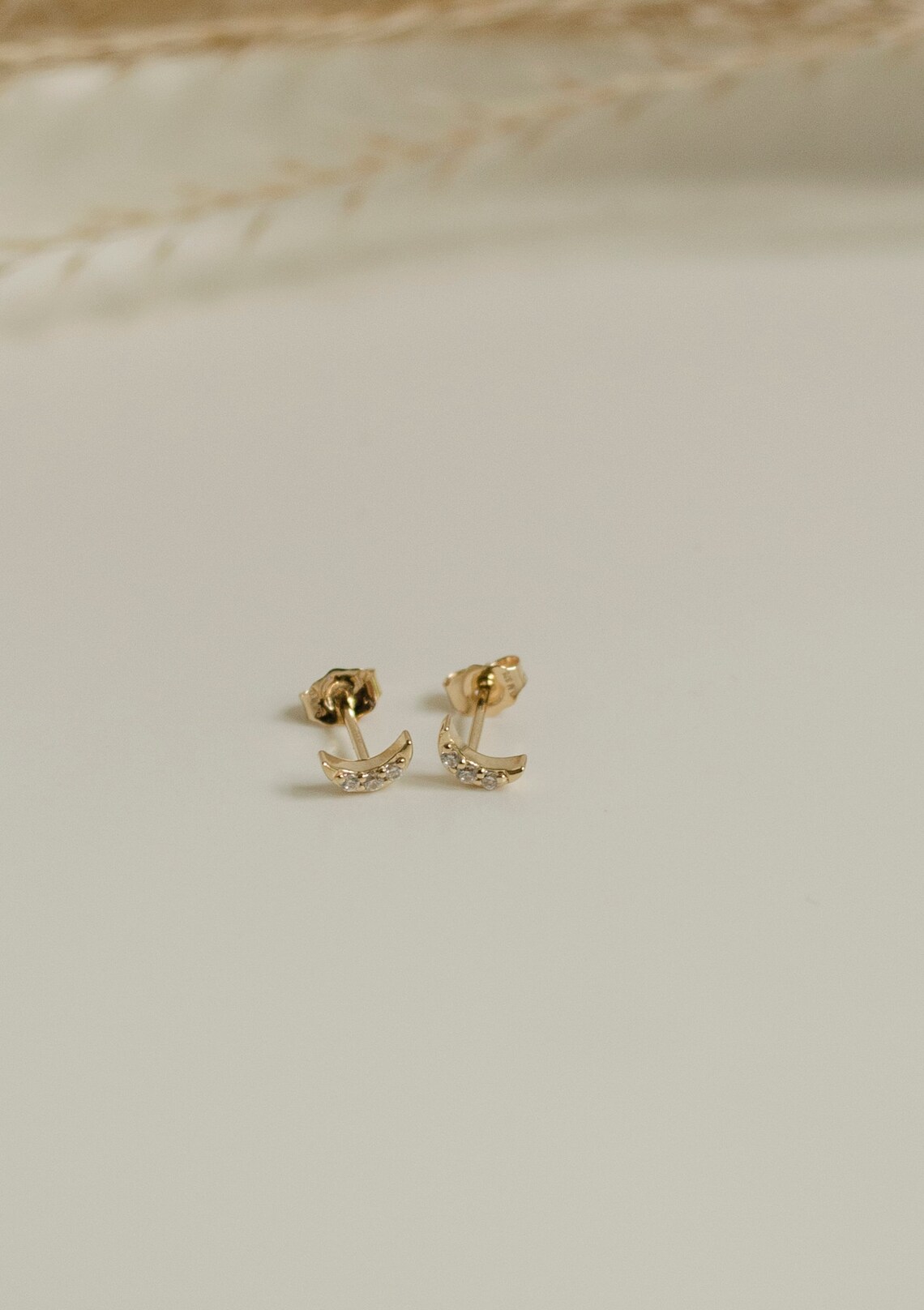 Gold Moon Stud Earrings / 9K Solid Gold Ear Studs Half Moon Etsy