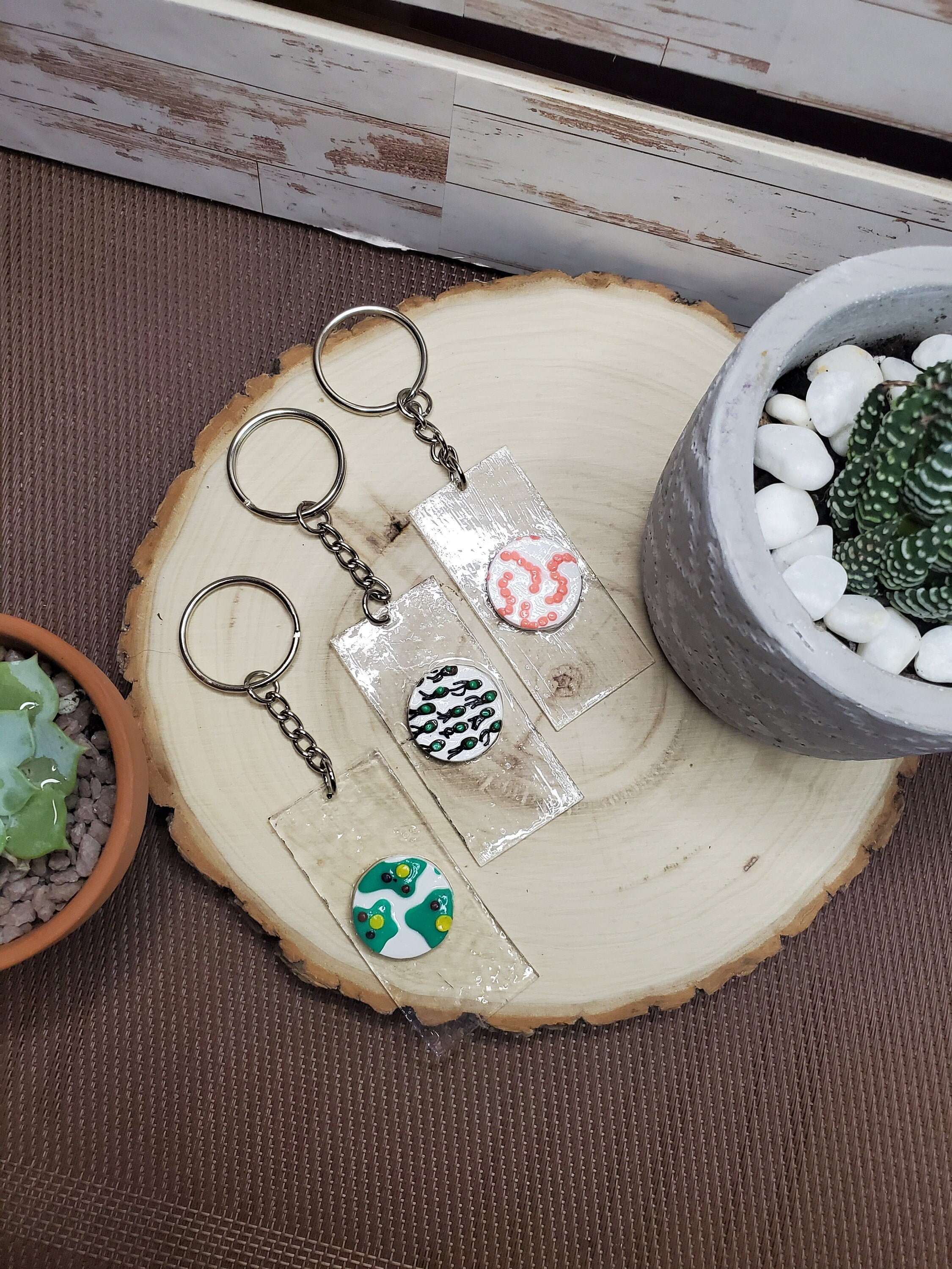 Biology Themed Keychain Biology Lover Microbes in Glass Etsy