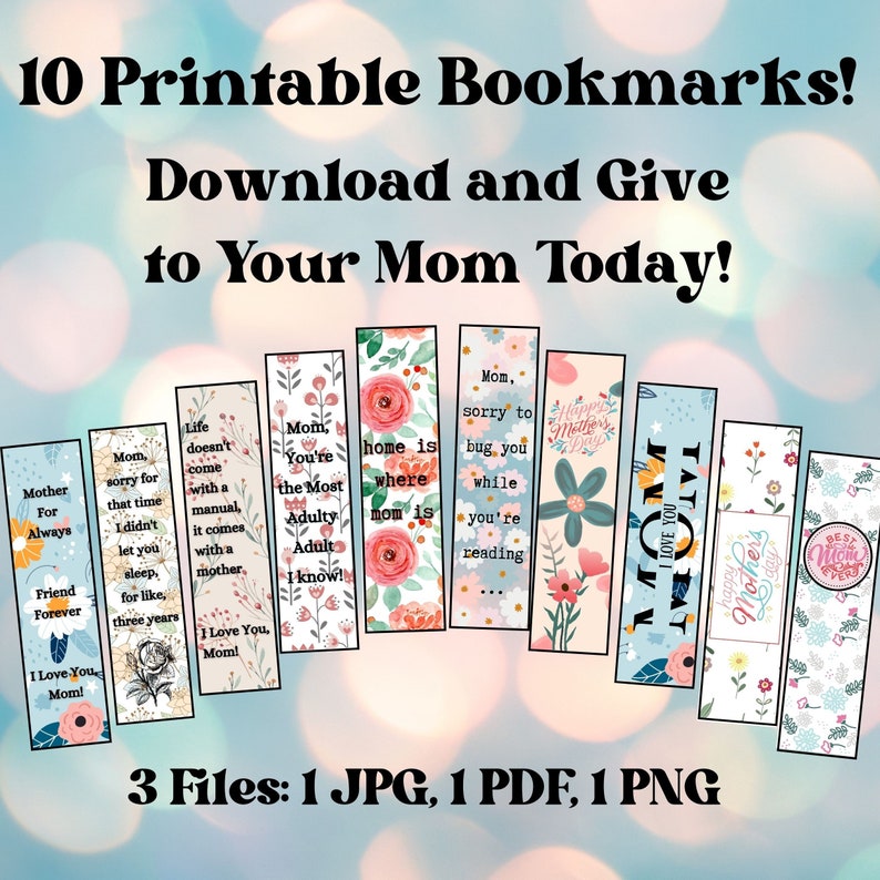 Mom Digital Bookmarks Printable Bookmark Set Best Mom Ever Etsy