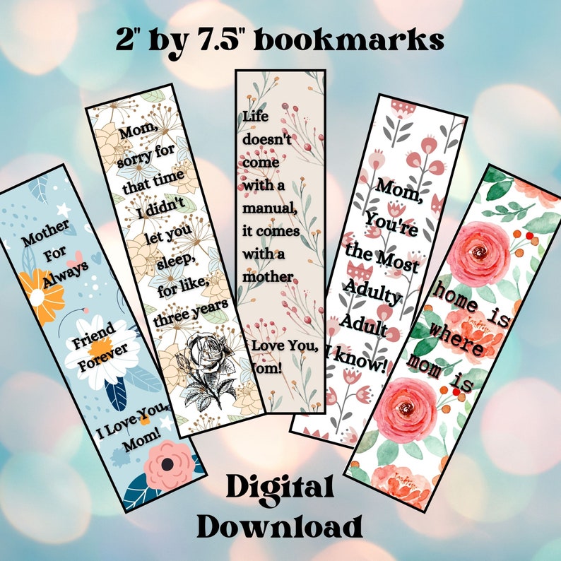 Mom Digital Bookmarks Printable Bookmark Set Best Mom Ever Etsy