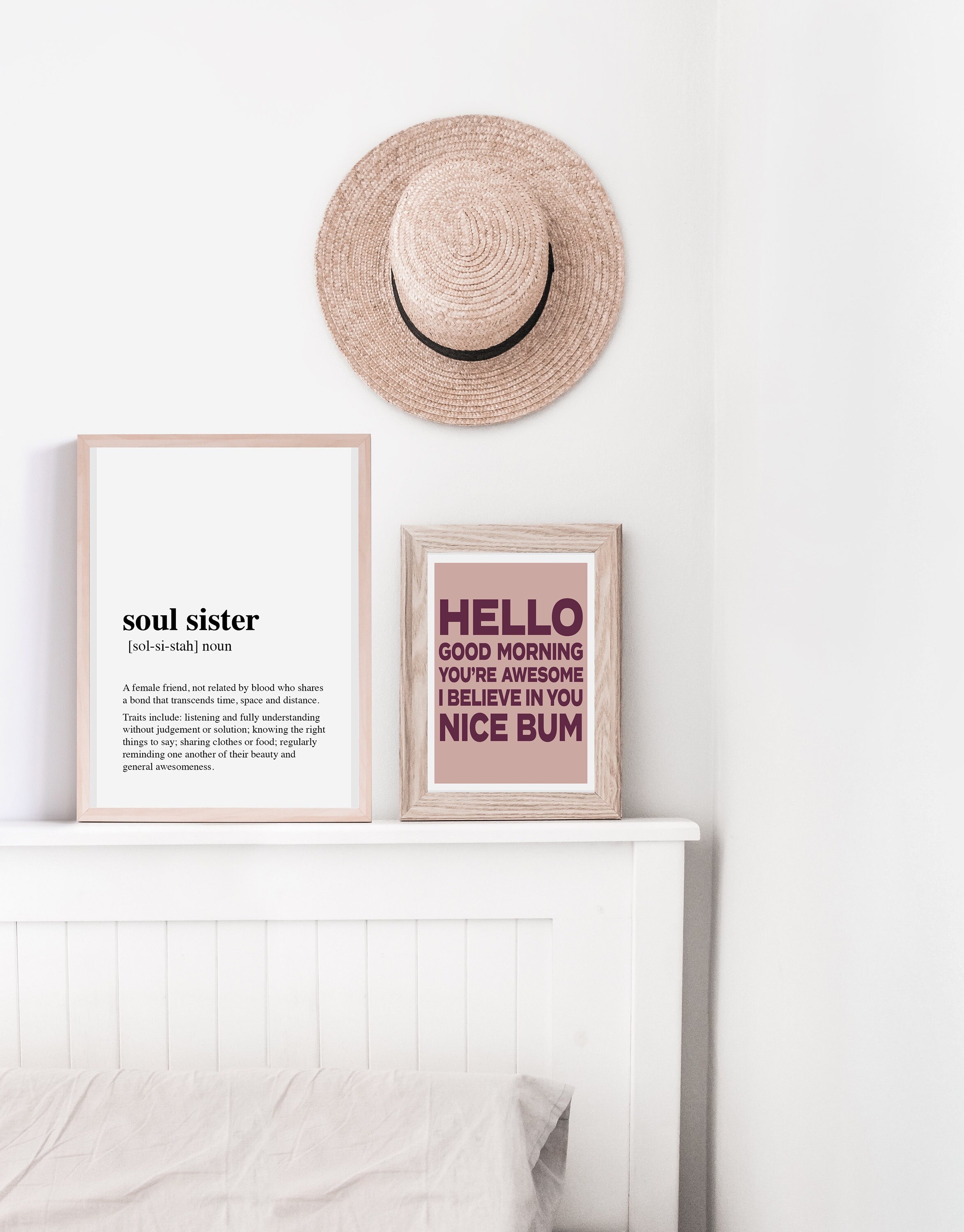 Set Of Two Prints, Soul Sister Definition Print, Nice Bum, Wall Art, Home Prints, Bedroom Print, Valentine, Galentine Gift