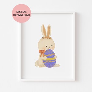 Easter Printable Wall Art, Happy Easter Printable Art, Easter Decor, Easter Bunny Print, Bunny Egg, Cute Bunny Poster, Kids Room, Rabbit Art