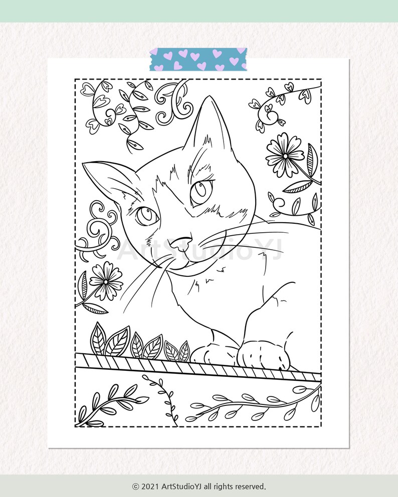 Cat Coloring Page Cute Cat Coloring PDF JPEG Printable Etsy