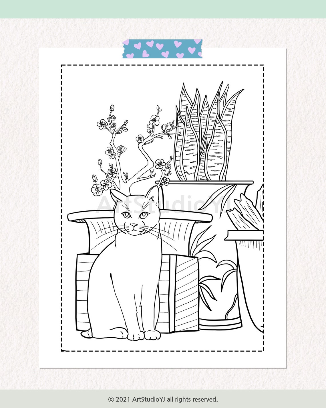 Cat Coloring Page, Cute Cat Coloring PDF JPEG, Printable Coloring Adult