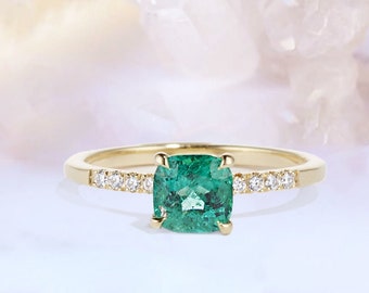 Vintage emerald engagement ring, oval shaped Emerald wedding ring, 24K Gold  Wedding Bridal ring, Promise Anniversary ring, rose gold ring