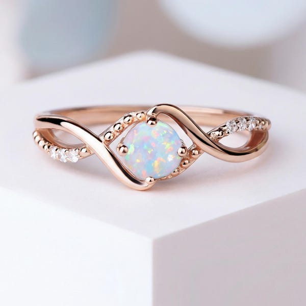 Vintage Opal Engagement Ring − Art deco Promise Ring | Anniversary, Proposal − Rose Gold