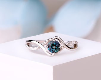 Vintage Alexandrite Ring, Rose gouden sierlijke ring, Verlovingsring, Promise Ring, Juni Birthstone ring, Verjaardagscadeau voor haar, belofte ring