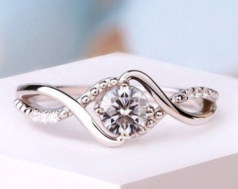 Anillo de compromiso vintage Moissanite, anillo de promesa nupcial único, anillo de aniversario para ella, anillo de propuesta de diamantes, regalo de anillo de bodas para ella