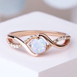 Vintage Opal Engagement ring, Rose gold Art deco wedding ring, Opal Bridal ring, Anniversary promise ring, Ring for her, Proposal ring, Opal