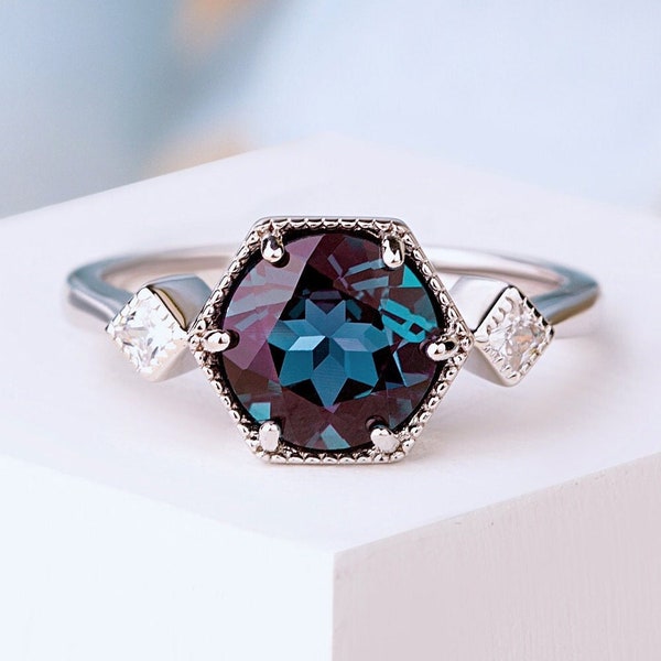 Vintage Alexandrite Ring, 24k Rose Gold Vermeil, Verlovingsring, Promise Ring, Juni Birthstone ring, Verjaardagscadeau voor haar, belofte ring
