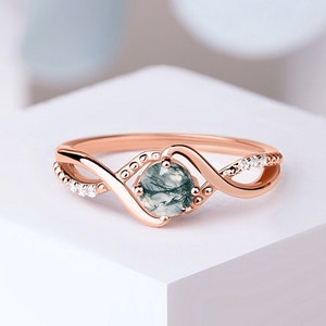 Round cut green moss agate ring , Bridal Promise Ring ,Promise Ring Green Gemstone Anniversary Gift For Her