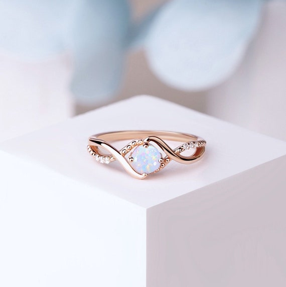 Vintage Opal Engagement ring, Rose gold Art deco wedding ring, Opal Bridal ring, Anniversary promise ring, Ring for her, Proposal ring, Opal