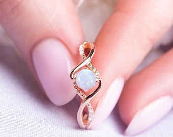 Vintage Opal Engagement Ring, Art Deco Promise Ring, Her Anniversary Ring, Proposal ring for her