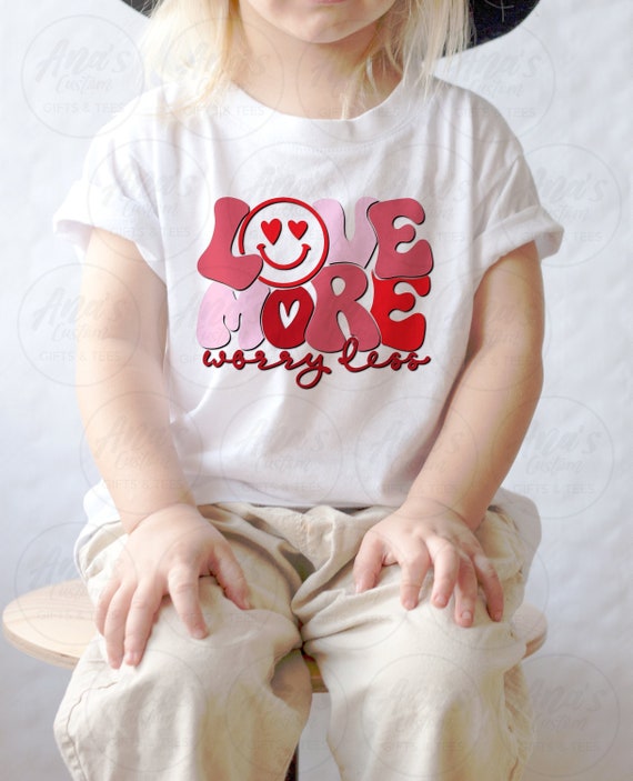 Valentines Shirt Cute Shirt Smiley Face Shirt Shirt Love More Worry Less Shirt Retro Shirt Groovy Shirt Groovy Valentines Shirt