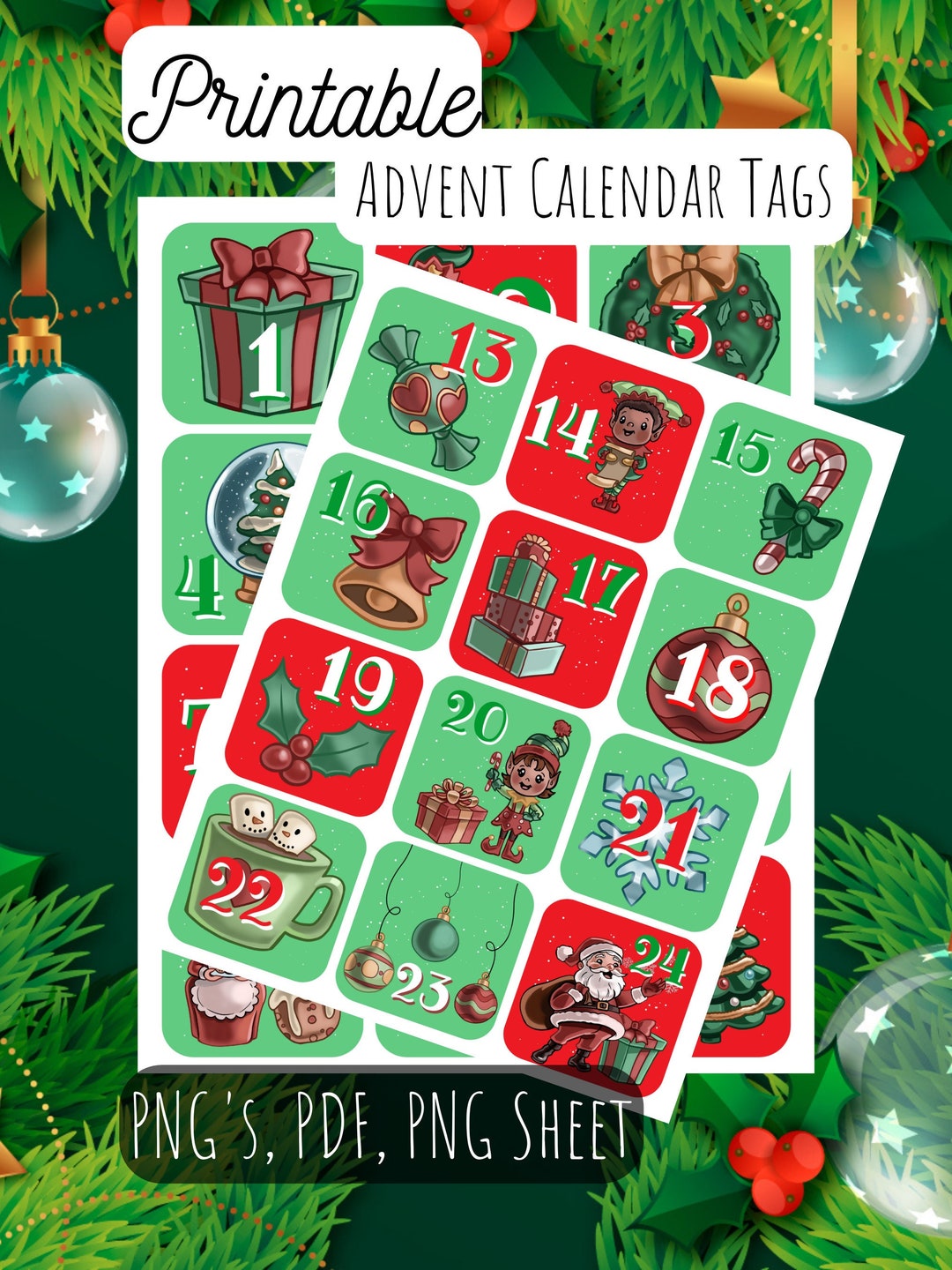 Printable Advent Calendar Numbers Advent Calendar Numbers Etsy