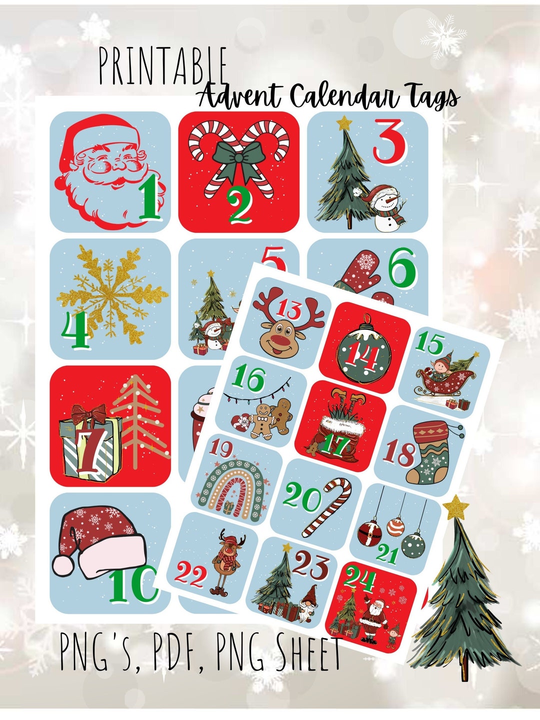 Printable Advent Calendar Numbers, Advent Calendar Numbers, Advent