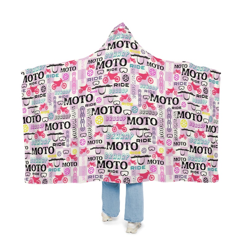 Pink Dirtbike Hooded Blanket, Dirtbike Blanket, Motocross Blanket