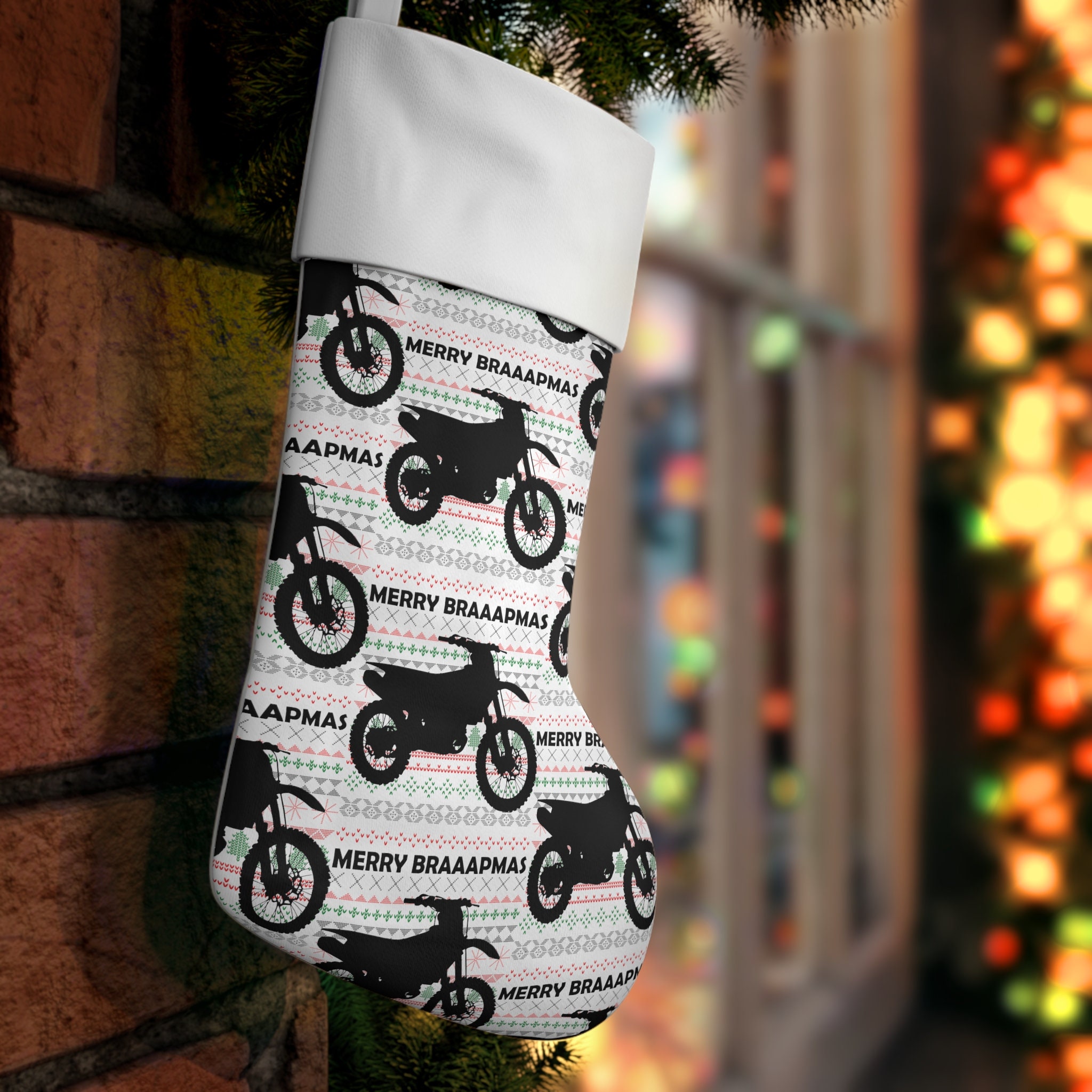 Merry Braaapmas Dirtbike Holiday Stocking, Motocross Stocking, Dirt