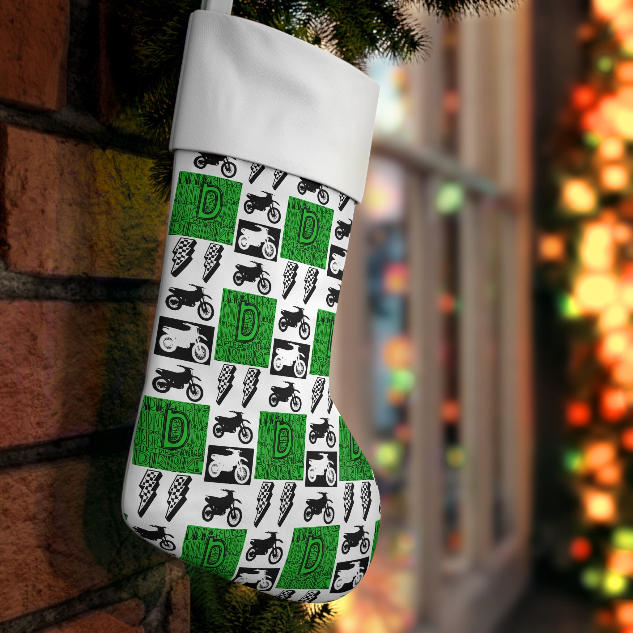 Green Dirtbike Holiday Stocking Motocross Stocking Dirt Bike Etsy