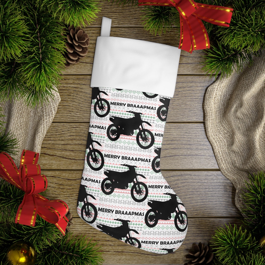 Merry Braaapmas Dirtbike Holiday Stocking, Motocross Stocking, Dirt