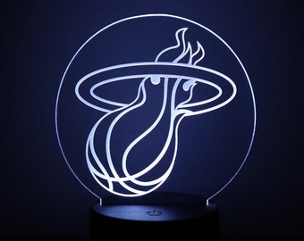 Miami Heat LED Night Light, Basketball Fan Gift, Acrylic Lamp, Man Cave Decor
