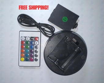 LED Lamp Base, USB-Powered Acrylic Display Stand with Remote Control
