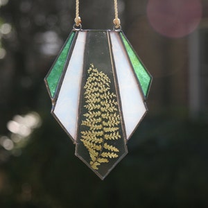 Stained Glass Pressed Fern Suncatcher / Art Deco