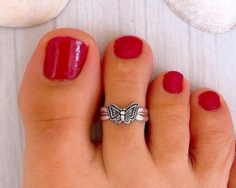 Anillo de pie ajustable con mariposa de Plata de Ley 925, anillo ajustable, anillo de meñique, anillo de nudillo, joyería de pie