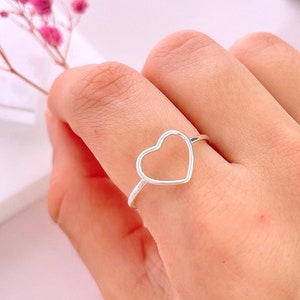 Sterling Silver open heart ring for women, thumb ring, thin hollow heart stackable ring, dainty love ring, gift for her, heart jewelry