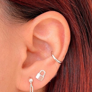 Ear cuff liso para cartílago sin perforación en Plata de Ley 925 y baño de Oro, arete de cartílago, clip de oreja, aro de cartílago