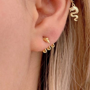 Gripping claw earring, ear jacket earrings in 925 Sterling Silver and Gold plated, double sided earring, huggie earrings, dragon earring set