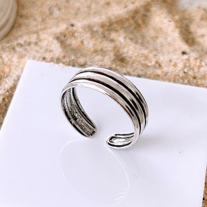Chunky triple band adjustable toe ring, oxidized Sterling Silver 925 wide open ring, unisex ethnic midi ring, pinky ring, foot jewelry gift zdjęcie 8